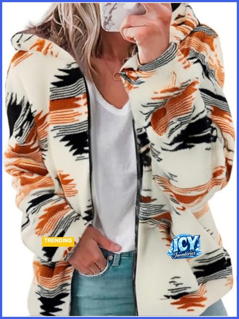 Women's Sherpa Fleece Aztec Print Zip Up Hoodie Western Sweatshirt